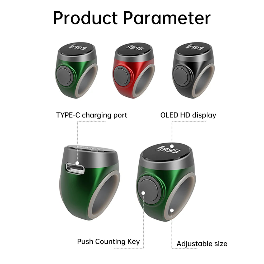 Compteur de dhikr digital – Rechargeable USB-C avec bague réglable